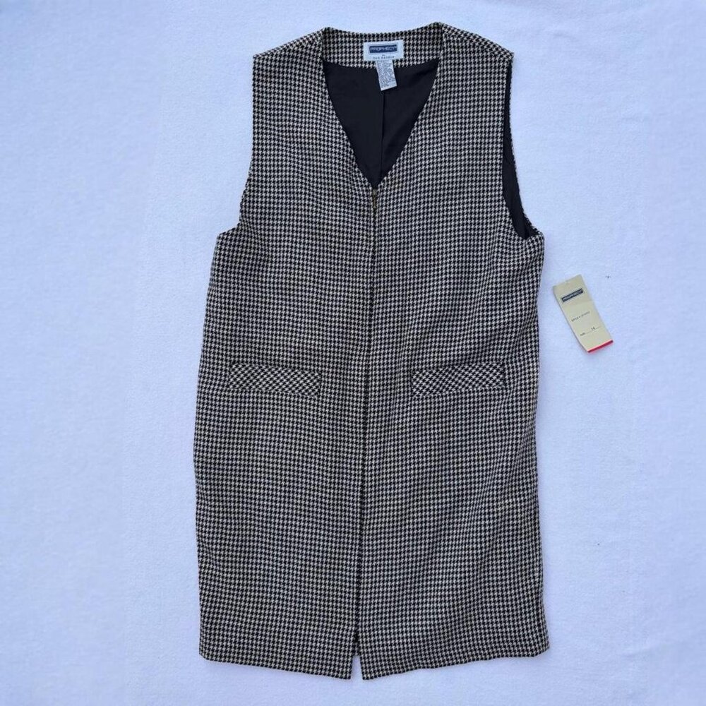 NWT Vtg Prophecy Sag Harbor Wool Blend Houndstooth Sleeveless Midi Dress Sz 14